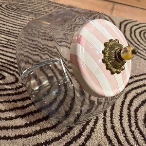 McKenzie Childs glass cookie Jar with Pink Striped Lid